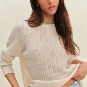 Reformation Cashmere Boyfriend Sweater Pullover Cream Cable Knit Size XS